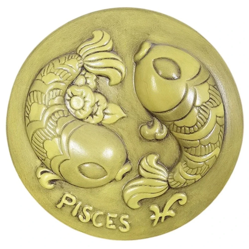 Vintage Pisces Zodiac Ceramic Wall Plaque Yellow MCM Fish Astrology Decor‎